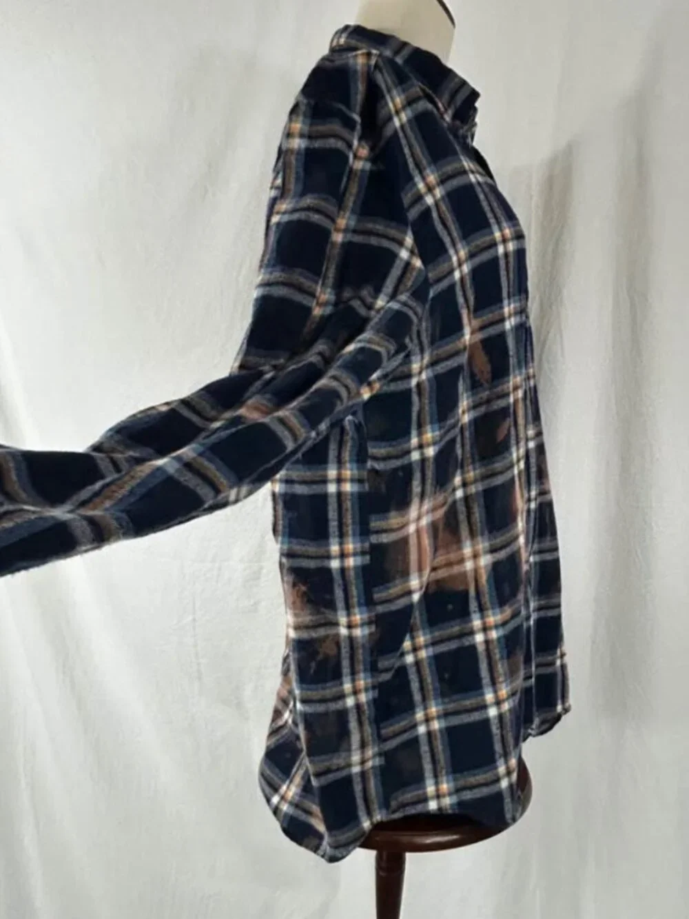 Patriotic Flannel Women’s Button up shirt 4th of July Upcycled American Flag - Picture 4 of 6